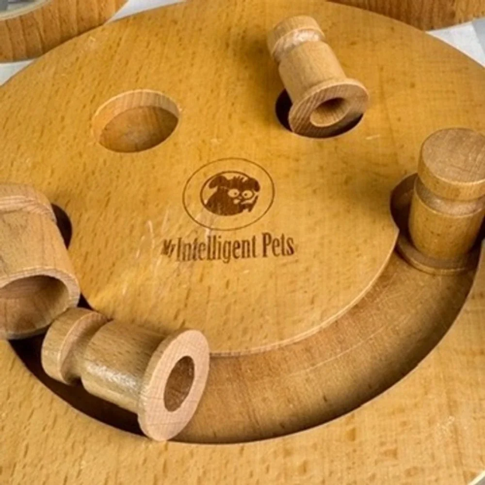 My Intelligent‎ Pets Wooden Interactive Dog Puzzle Toy Smiley Face Treat Game
